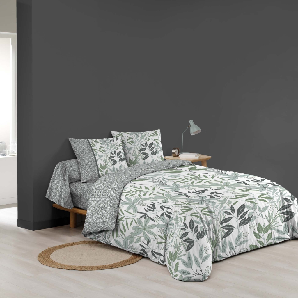 Parure de lit 6 pièces VOLTINE SAUGE – 240 x 220 cm – 100% coton – 42 fils/cm²