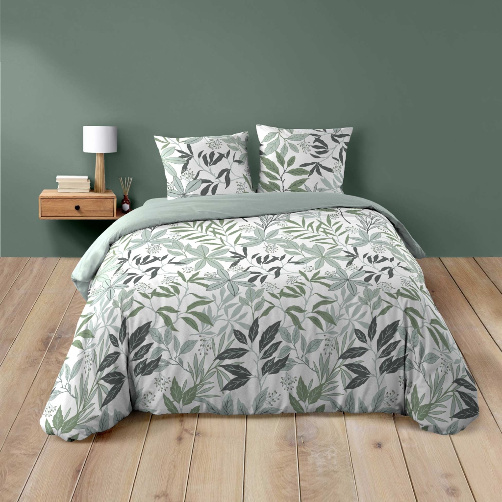 Parure de lit 3 pièces – 240 x 220 cm – 100% coton – 42 fils Voltine Sauge