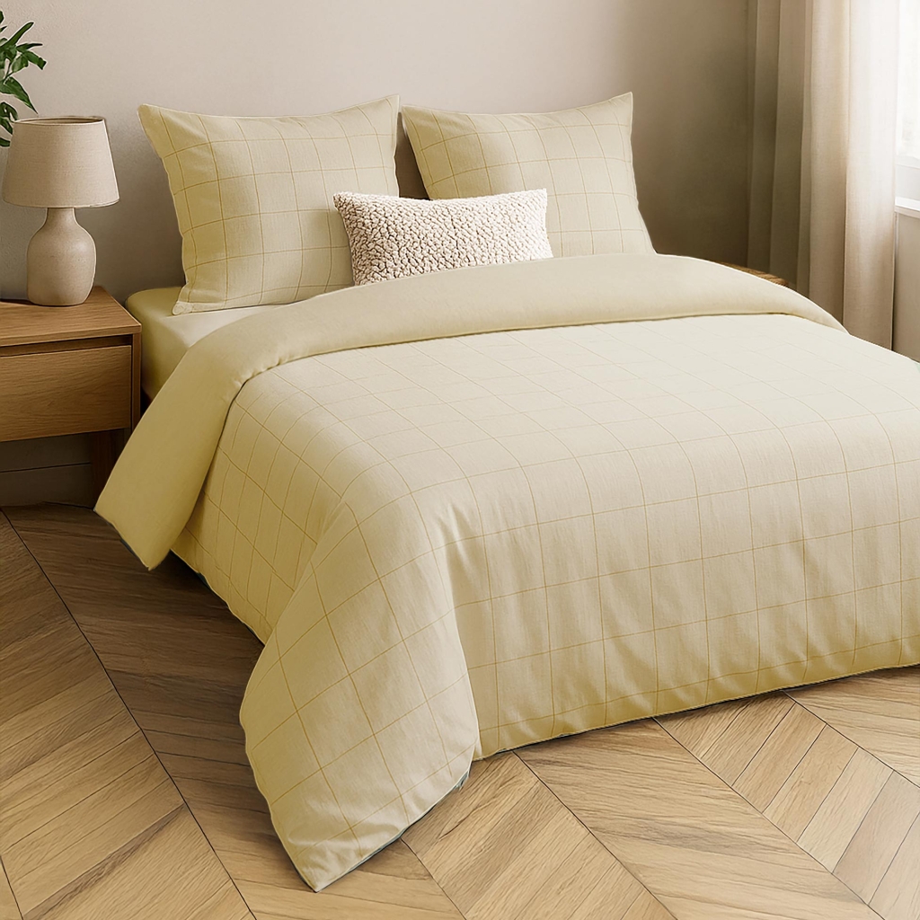 Parure de lit 3 pièces LINELLA Ivoire – 240 x 220 cm – Coton/Polyester lavé jacquard 57 fils