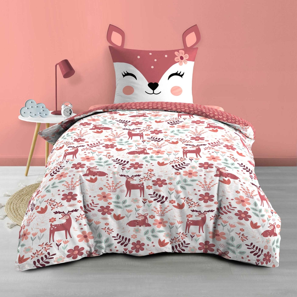 Housse de couette enfant réversible BICHETTE – 140 x 200 cm – 100% coton – 42 fils
