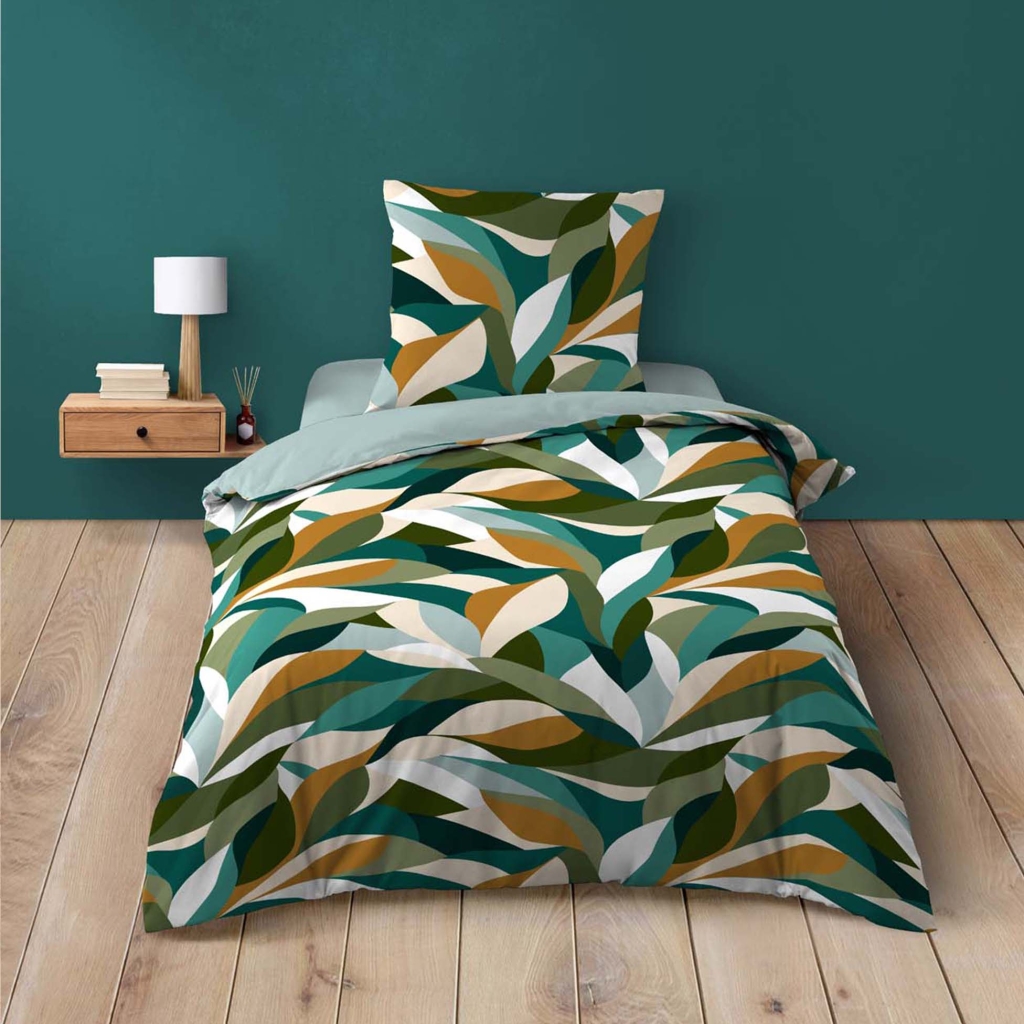 Housse de couette 140 x 200 cm coton 42 fils imprimé Swan + 1 taie 