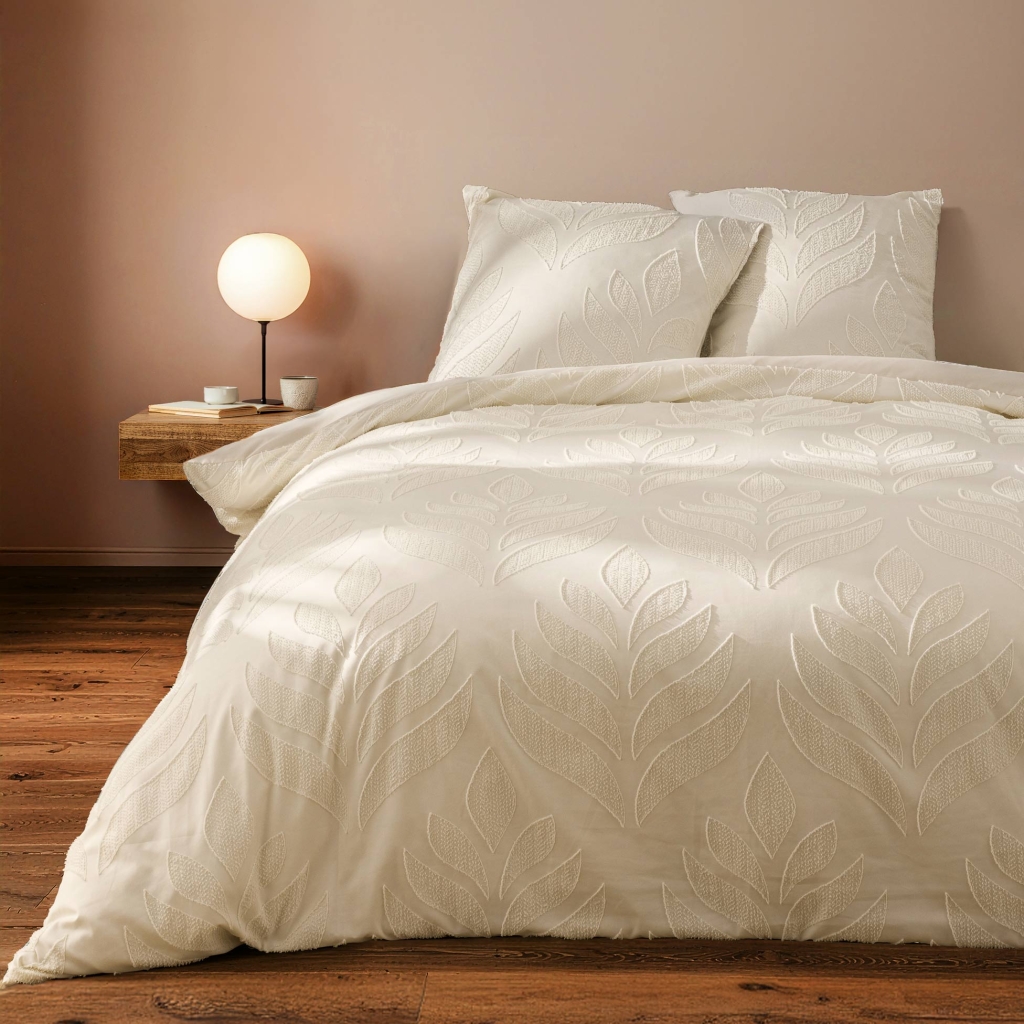 Parure de lit 3 pièces 240 x 220 cm microfibre unie tuftée CALITA Ivoire