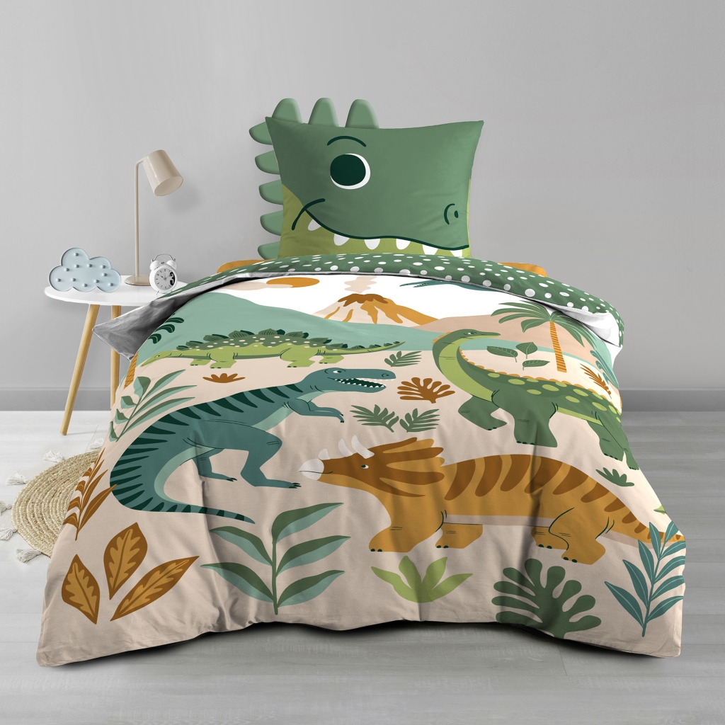 Parure de lit enfant KIDINO 140 x 200 cm – Coton 42 fils – Dinosaures
