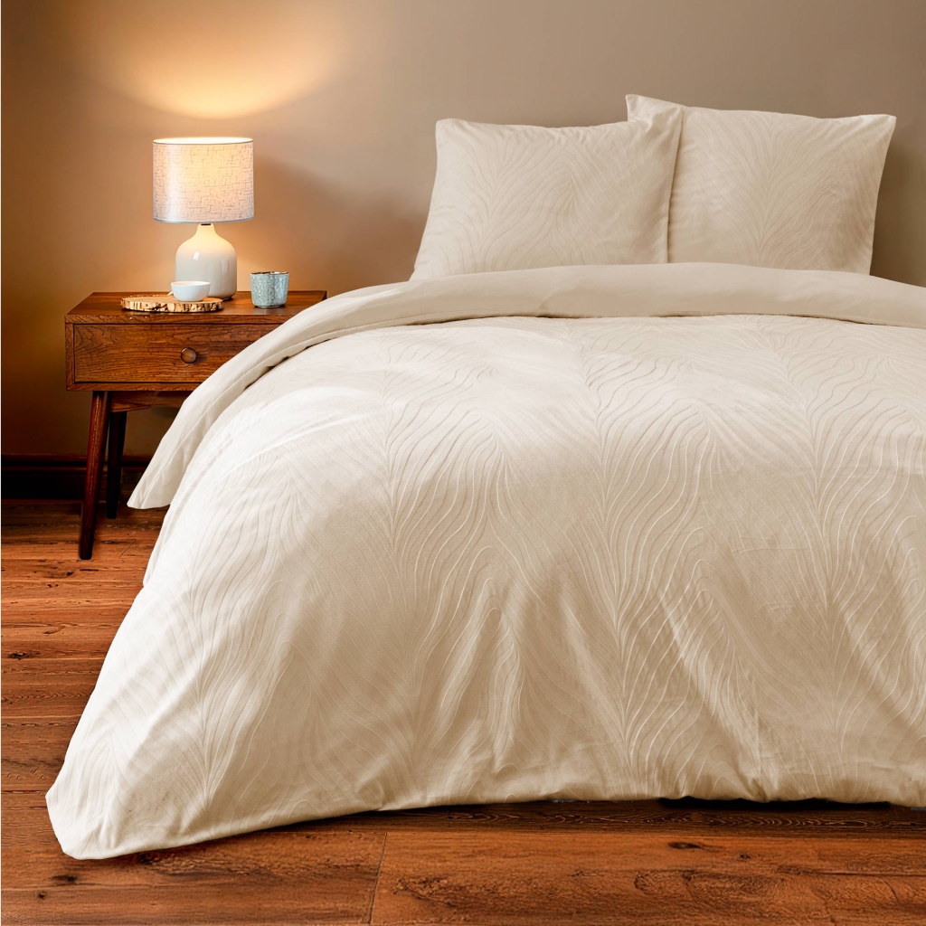 Parure de lit 3 pièces 240 x 220 cm – Velours gaufré ZANOA Sable