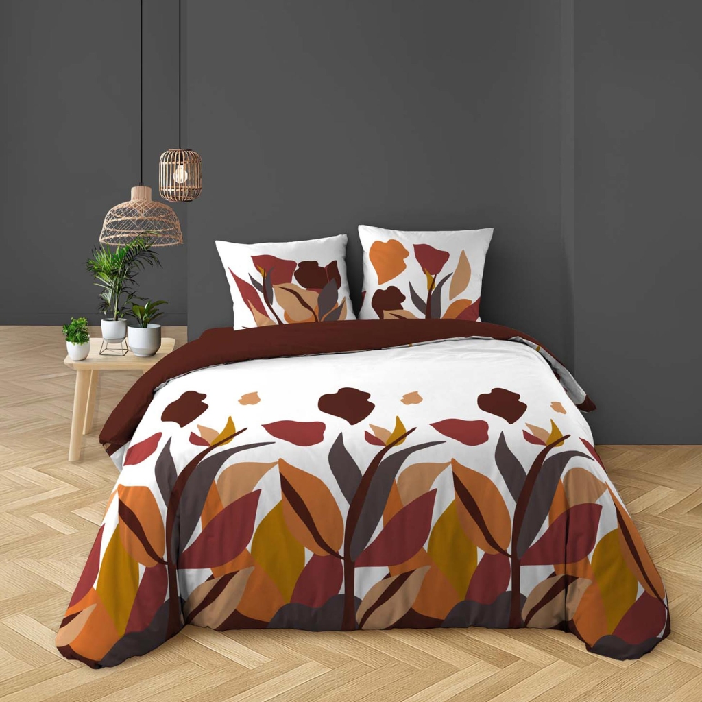 Parure de lit 3 pièces 240 x 220 cm imprimée Coton 57 fils PALOMA