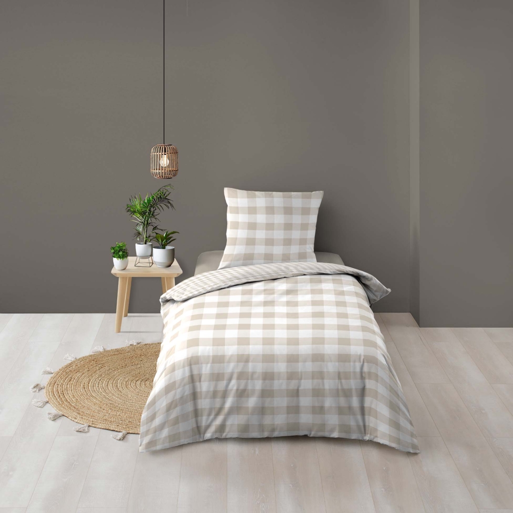 Parure de lit 2 pièces 140 x 200 cm 100% coton 57 fils VICTOIRE Naturel