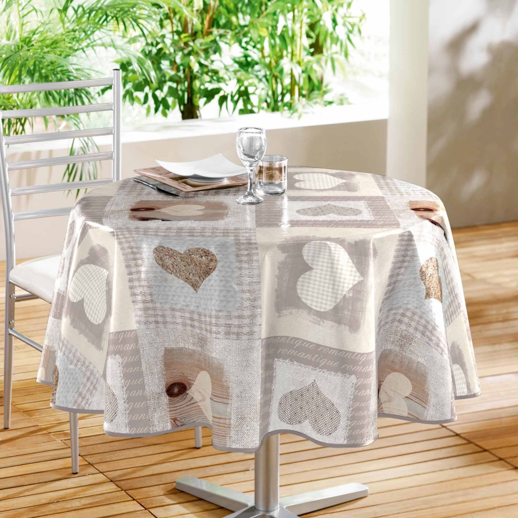Nappe ronde Ø160 cm PVC imprimé – Finition biais – Cosy coeur