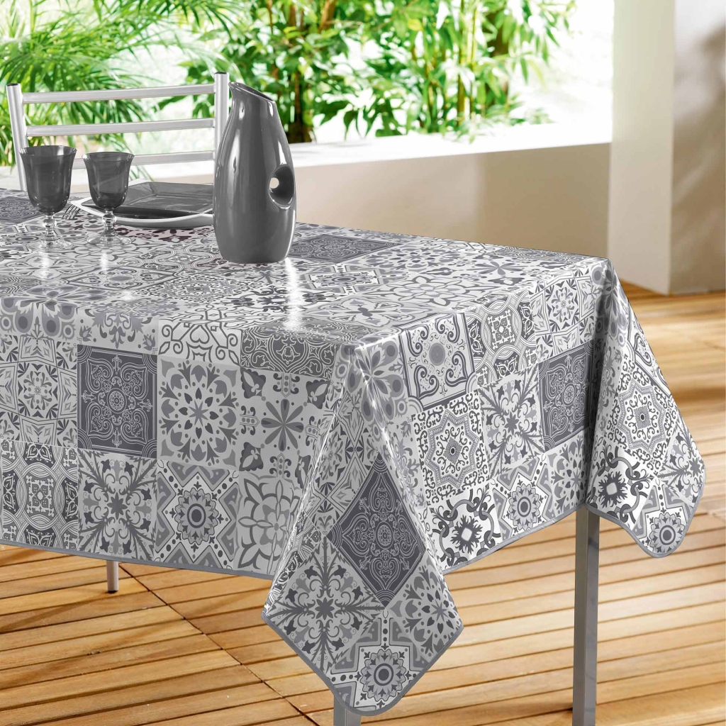 Nappe rectangle 140 x 240 cm pvc imprime Persane Gris