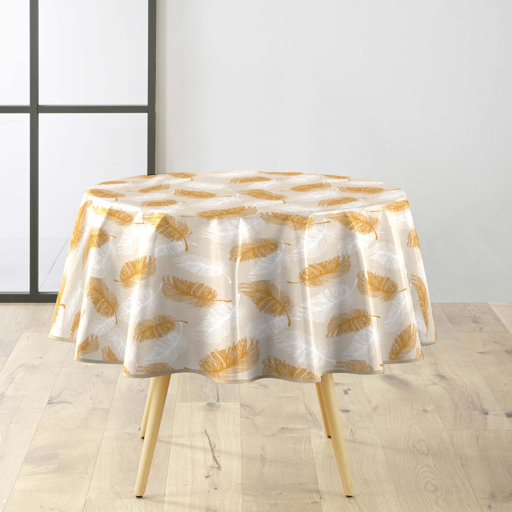 Nappe ronde Ø160 cm PVC imprimé – Finition biais – Paillette Sarina