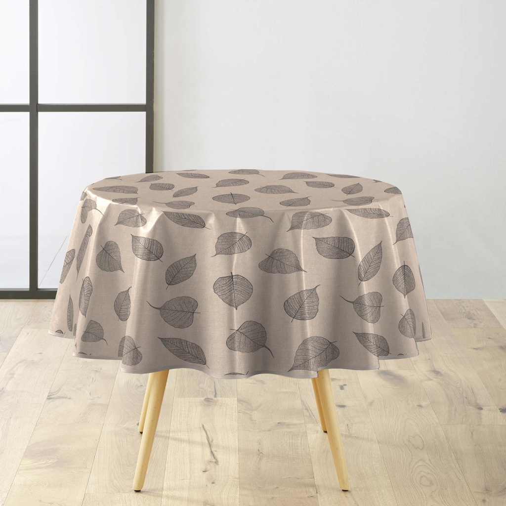 Nappe ronde Ø160 cm PVC imprimé – Finition biais – Feuillys Lin
