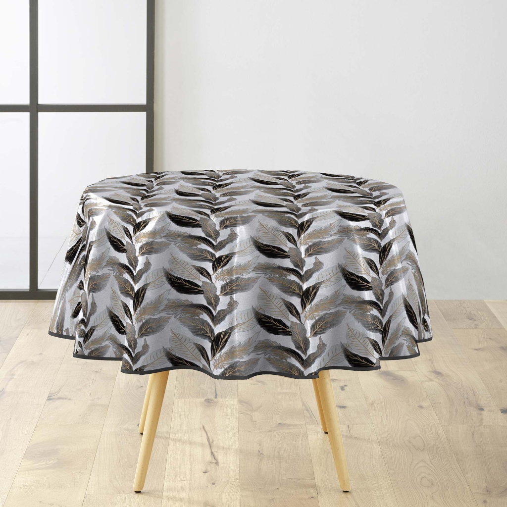 Nappe ronde Ø160 cm PVC imprimé – Finition biais – Métallisé Oralia