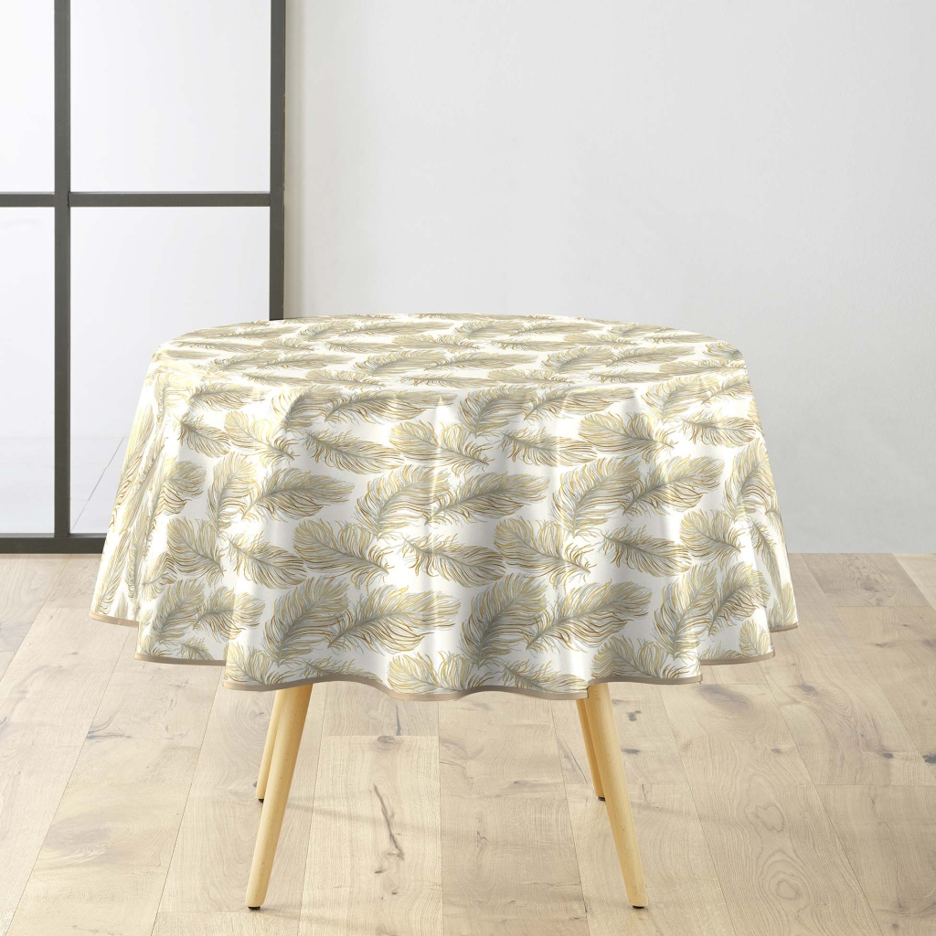 Nappe ronde Ø160 cm PVC imprimé – Finition biais – Métallisé Plumina