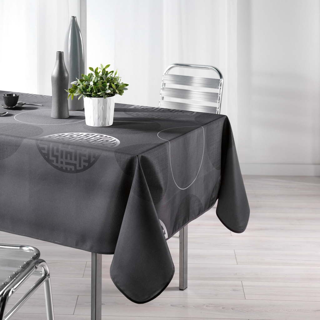 Nappe antitache rectangle 150 x 240 cm polyester imprimé – Kosmo Anthracite