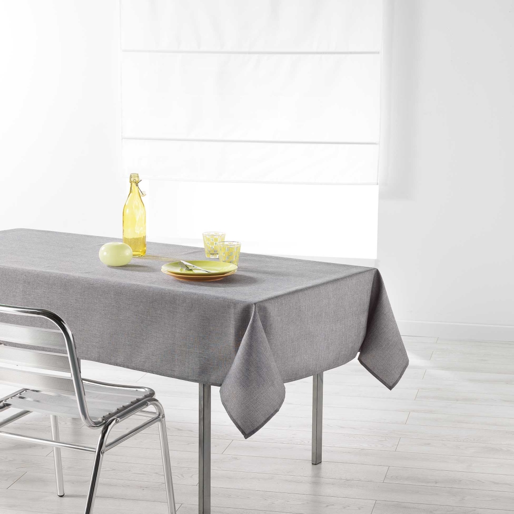 Nappe rectangulaire 140 x 250 cm – Chambray Uni Enduit – Newton Gris
