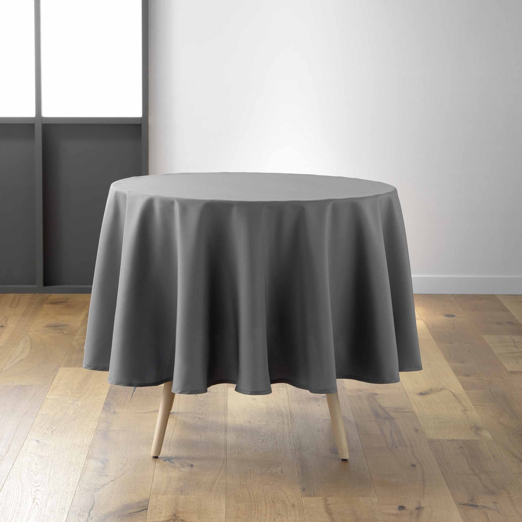 Nappe ronde Ø 180 cm – Polyester uni – Essentiel Béton – Finition ourlet