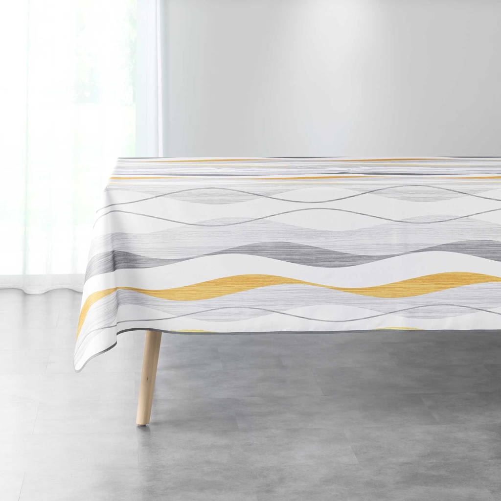 Nappe antitache rectangle 150 x 240 cm polyester imprimé – Ondulys Blanc/jaune