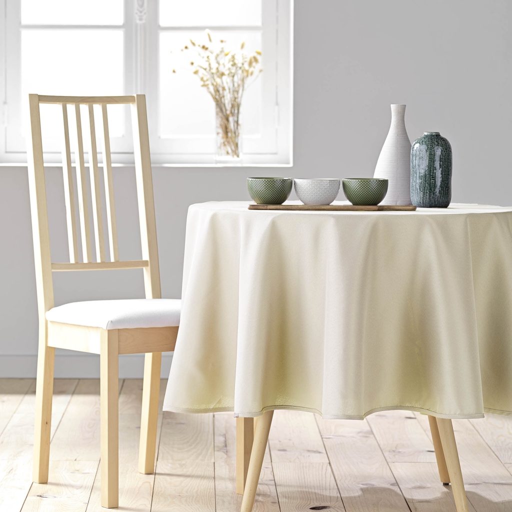 Nappe ronde Ø 180 cm – Polyester uni – Essentiel Naturel – Finition ourlet