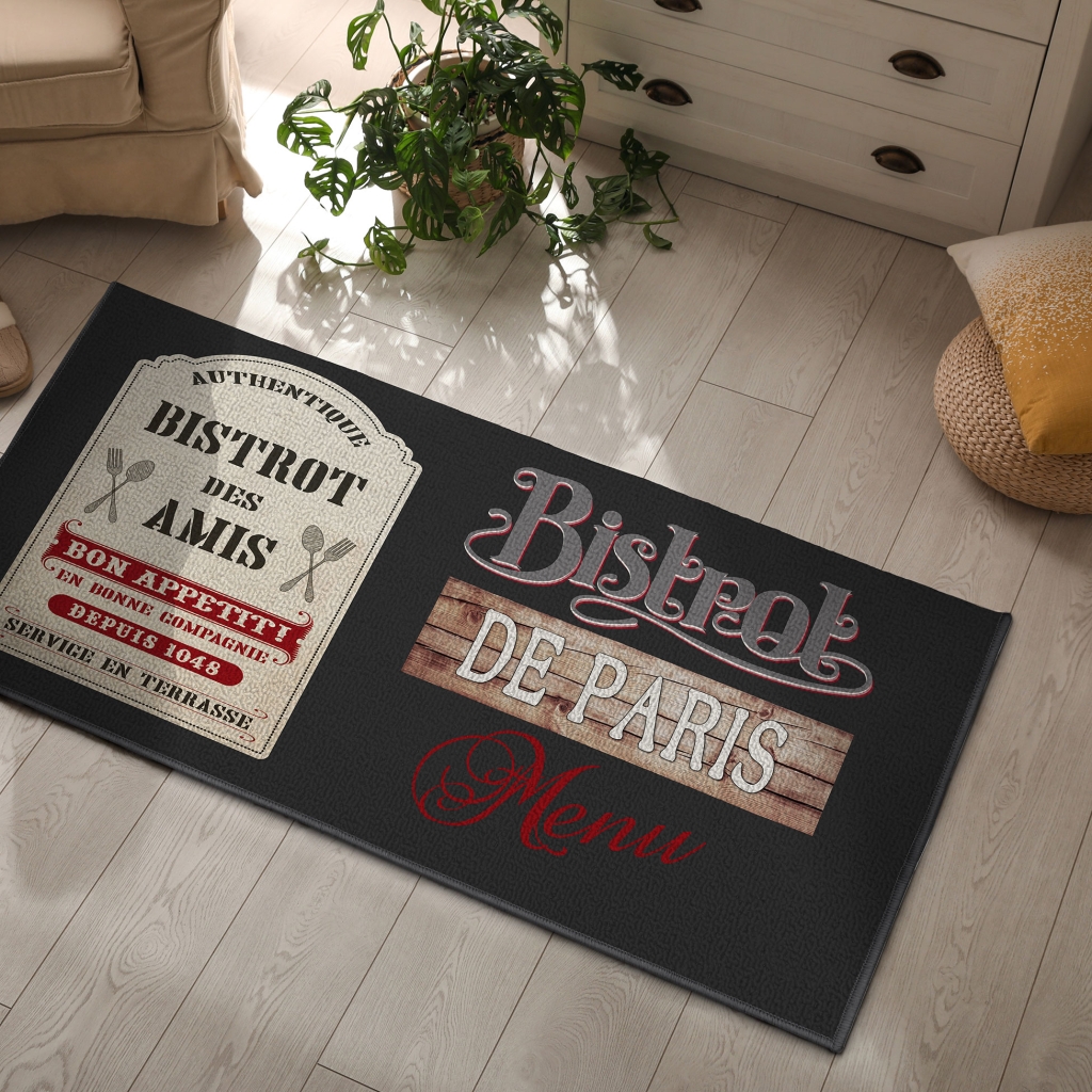 tapis deco rectangle 57 x 115 cm imprime bistrot des amis