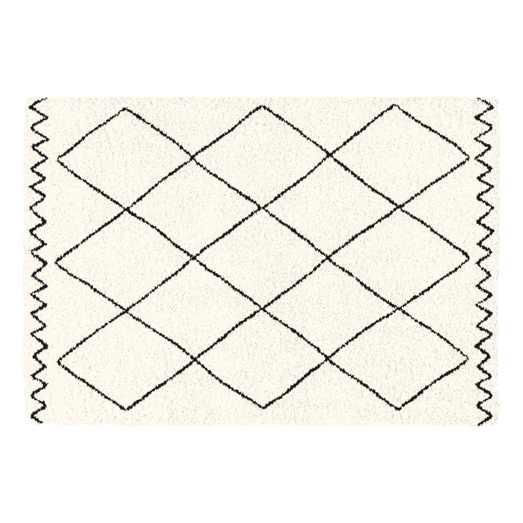 Tapis rectangle 120 x 170 cm – Polypropylène – Modèle Saoura Beige – Motif berbère