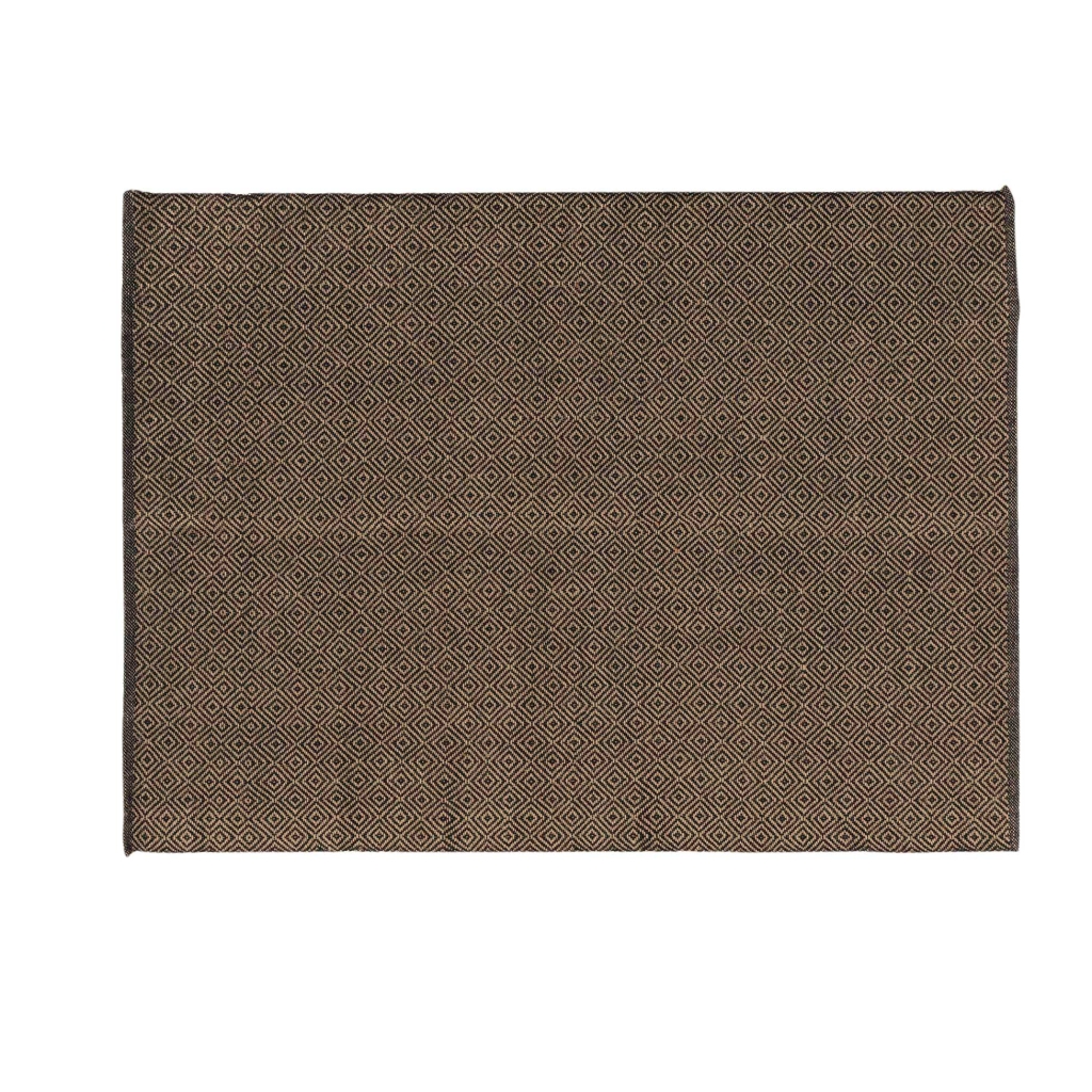 Tapis rectangle 120 x 170 cm – Jute et coton – Modèle Livio Noir – Motif losanges
