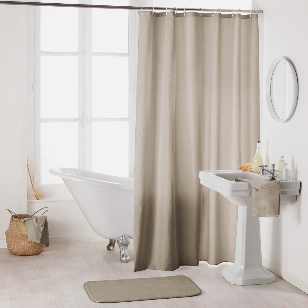 Rideau de douche avec crochets 180 x 200 cm –  ESSENCIA Taupe – Imperméable & déco