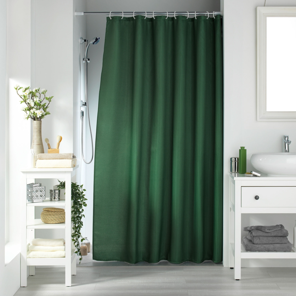 Rideau de douche avec crochets - 180 x 200 cm - jacquard uni Quartz Kaki