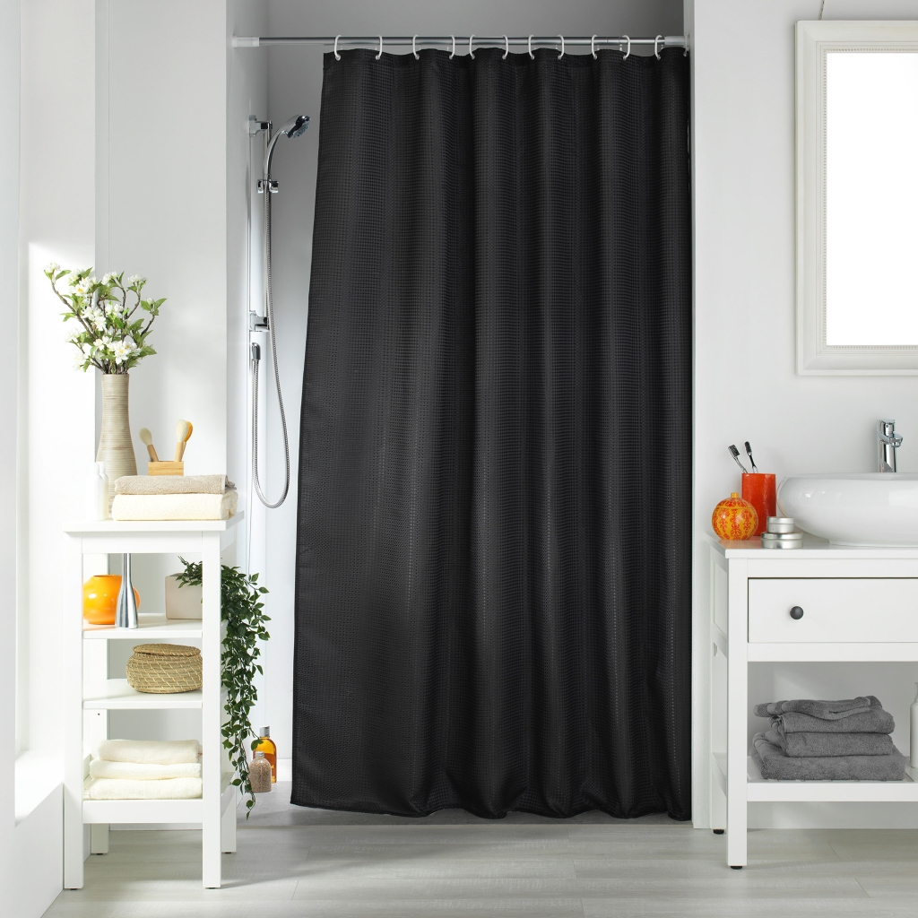 Rideau de douche avec crochets - 180 x 200 cm - jacquard uni Quartz Noir
