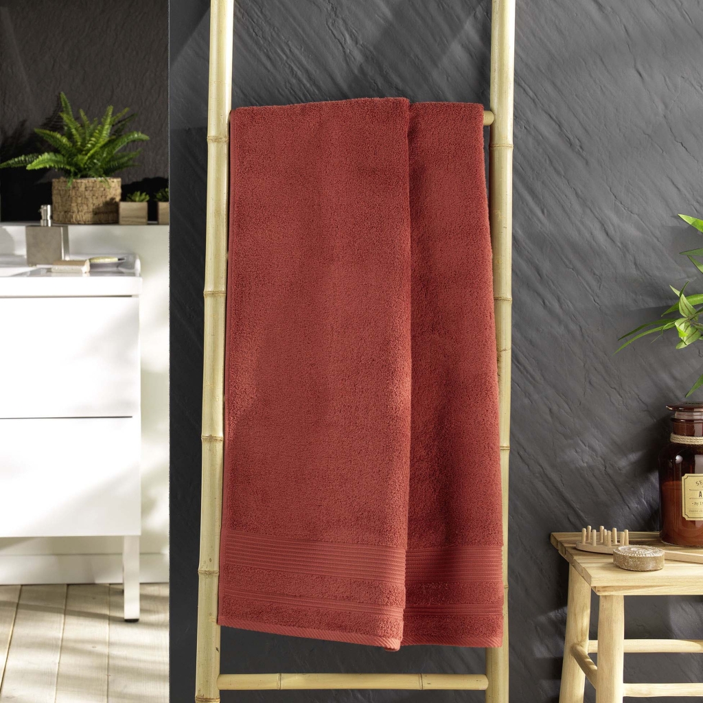Drap de douche 70 x 130 cm eponge unie tendresse Terracotta