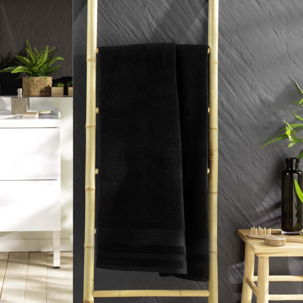 Drap de douche 70 x 130 cm eponge unie tendresse Noir