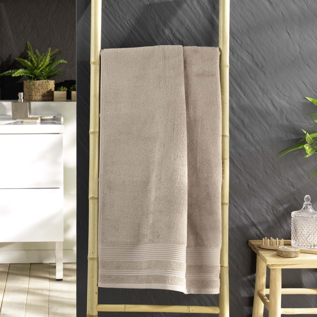Drap de Douche 70x130 cm - Éponge Unie Tendresse Taupe 600g/m²