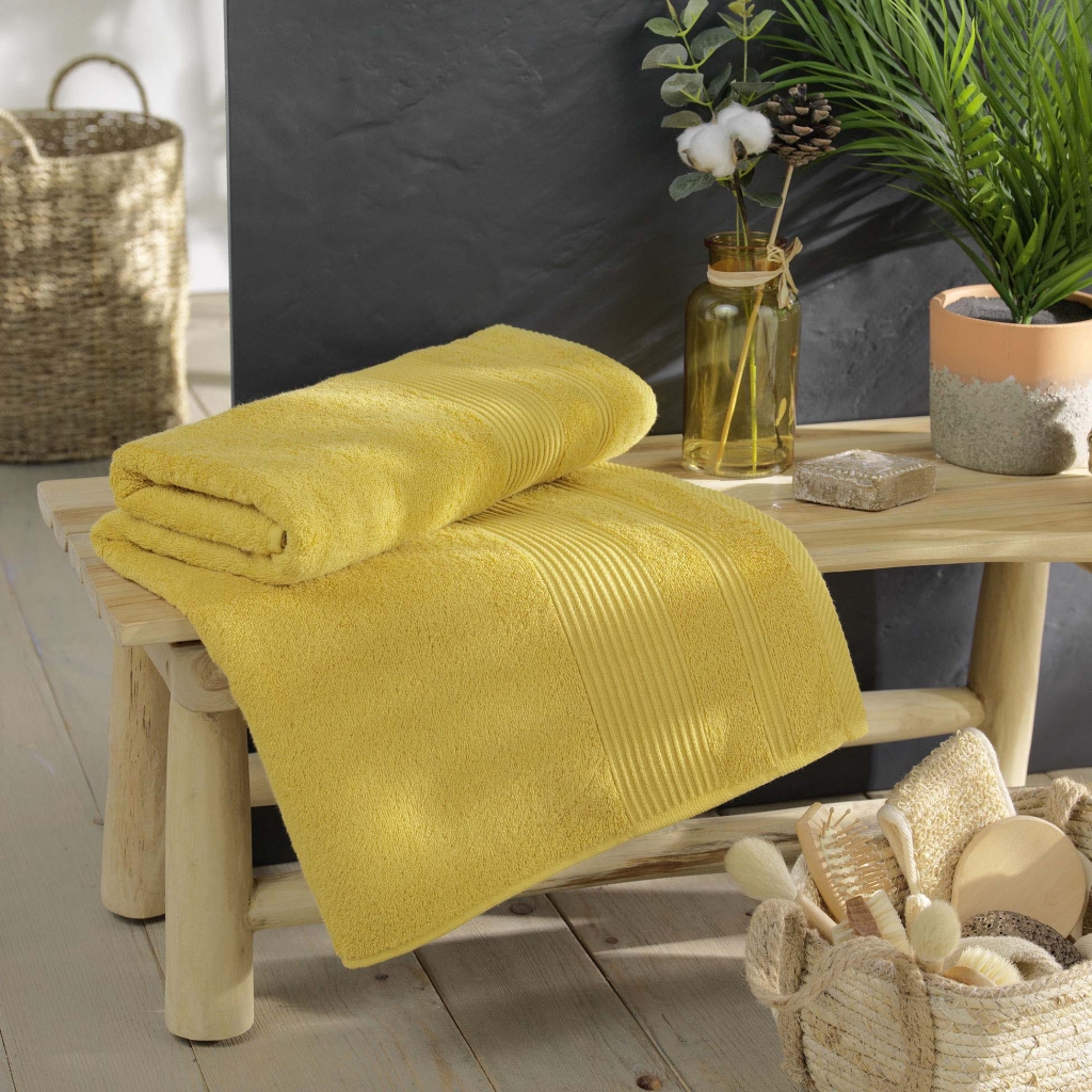 Drap de bain 90 x 150 cm – Coton éponge uni Tendresse Mimosa – 500 g/m²