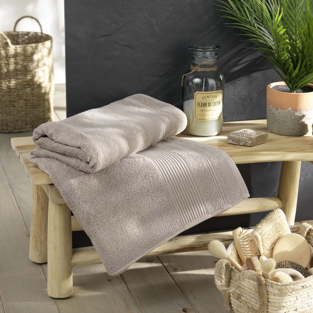 Drap de bain 90 x 150 cm – Coton éponge uni Tendresse Taupe – 500 g/m²