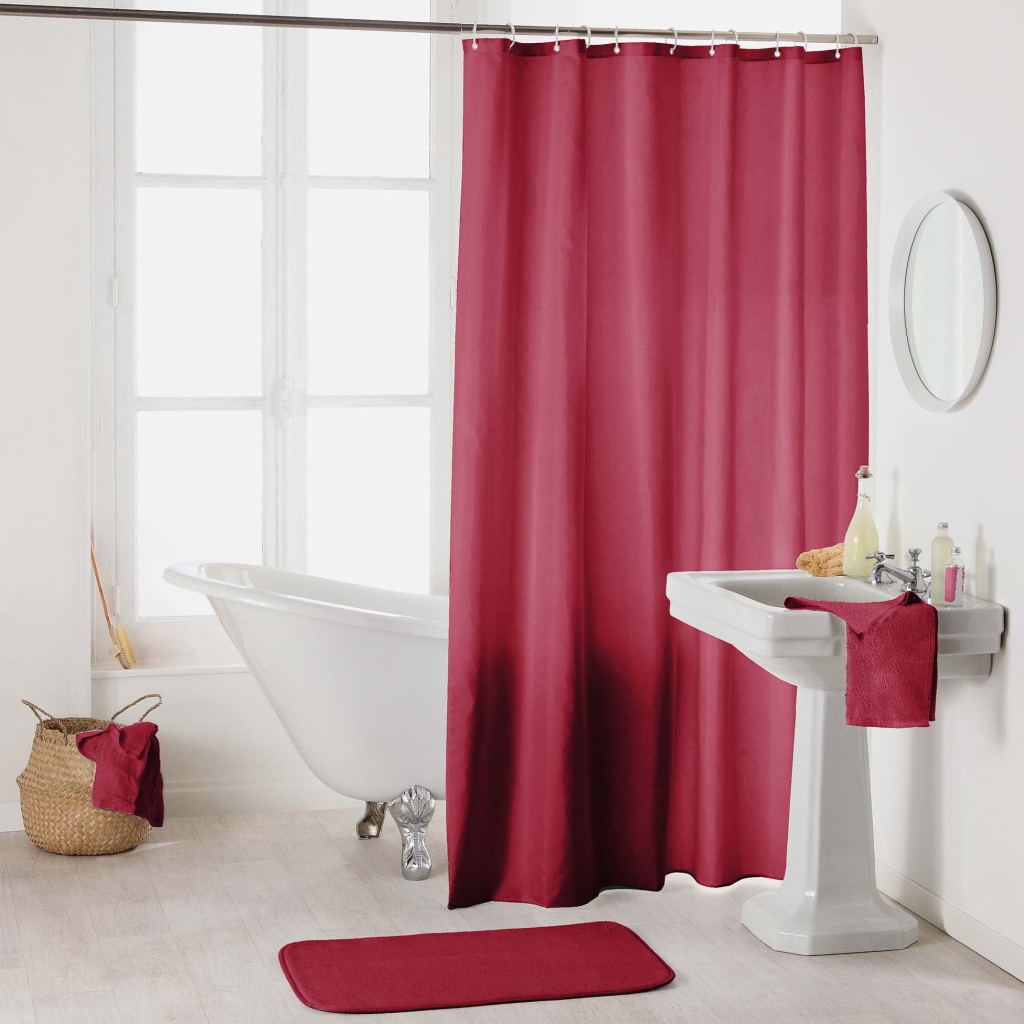 Rideau de douche avec crochets 180 x 200 cm – ESSENCIA Framboise – Imperméable & déco