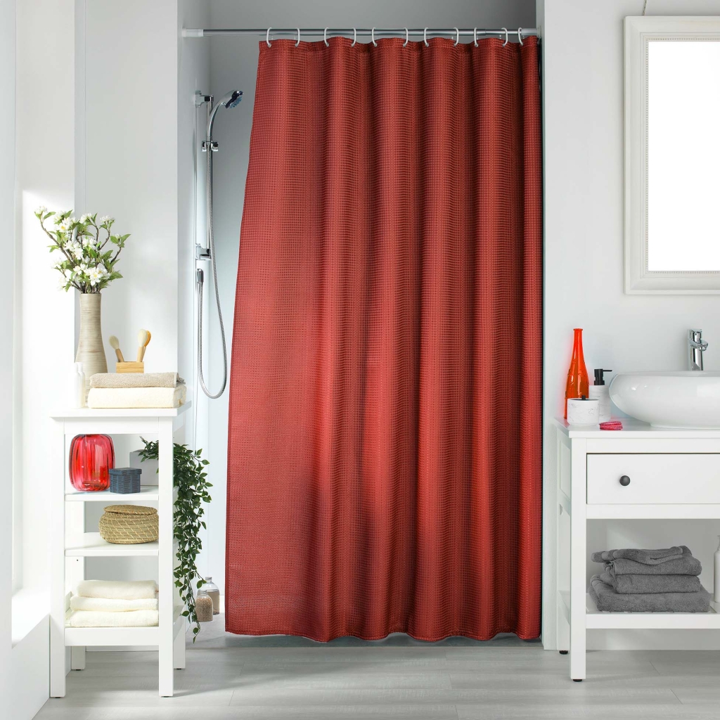 RIDEAU DE DOUCHE AVEC CROCHETS 180 x 200 CM JACQUARD UNI QUARTZ TERRACOTTA