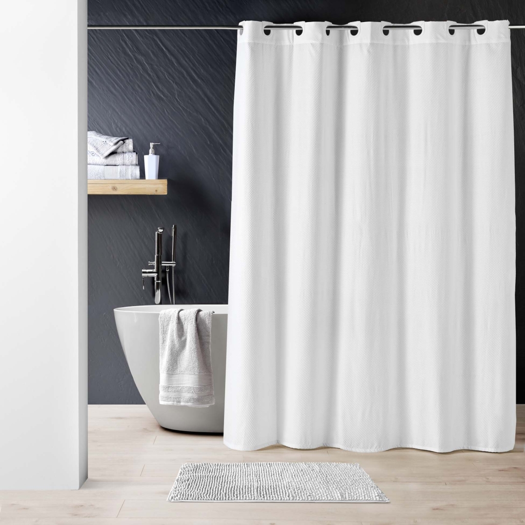 RIDEAU DOUCHE+OEIL. CLIPSABLES 180 x 200 CM MICROFIBRE GAUFREE UNIE DOTTY BLANC
