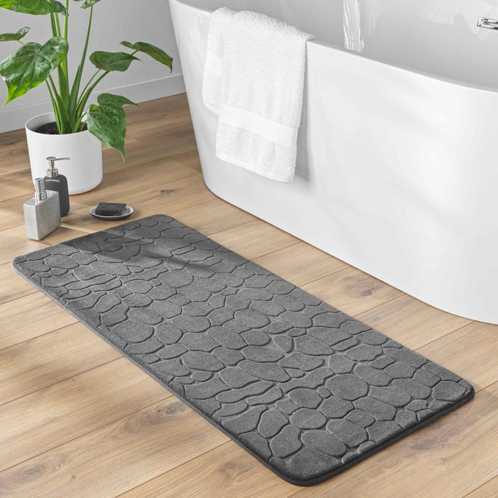 Tapis de Bain 50 x 120 cm – Microfibre Unie Relief Ricochet – Ultra Doux & Absorbant Gris