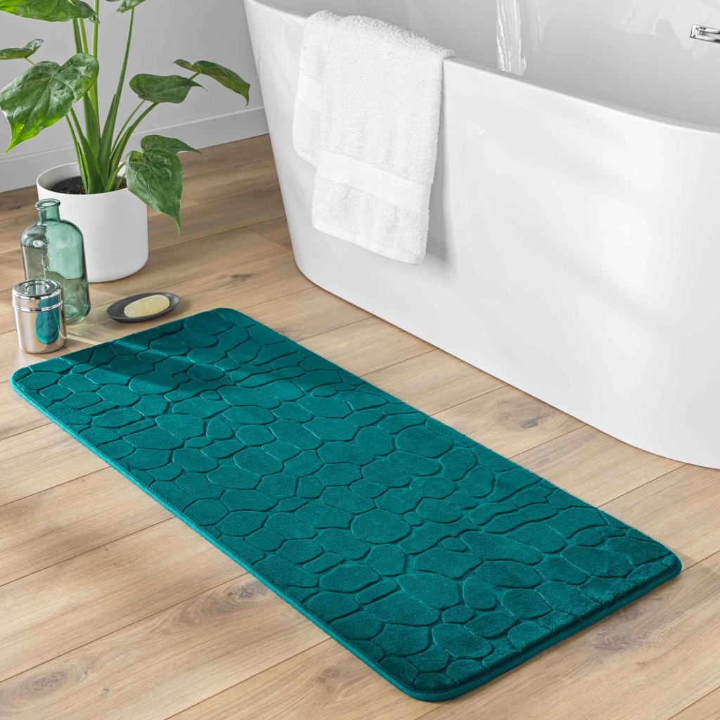 Tapis de Bain 50 x 120 cm – Microfibre Unie Relief Ricochet – Ultra Doux & Absorbant Emeraude