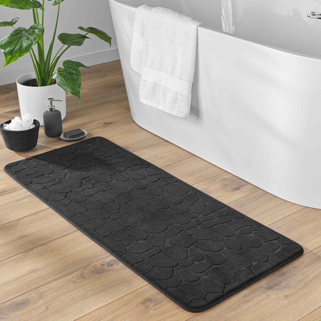 Tapis de Bain 50 x 120 cm – Microfibre Unie Relief Ricochet – Ultra Doux & Absorbant Noir