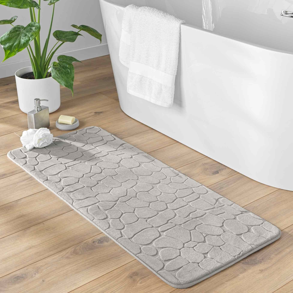 Tapis de Bain 50 x 120 cm – Microfibre Unie Relief Ricochet – Ultra Doux & AbsorbantGris Clair