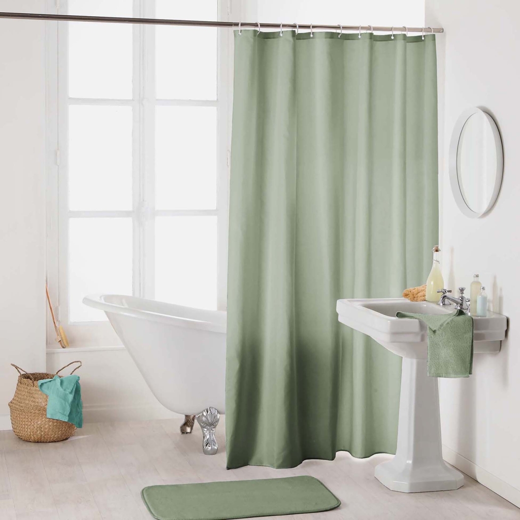 Rideau de douche avec crochets 180 x 200 cm – ESSENCIA Sauge– Imperméable & déco