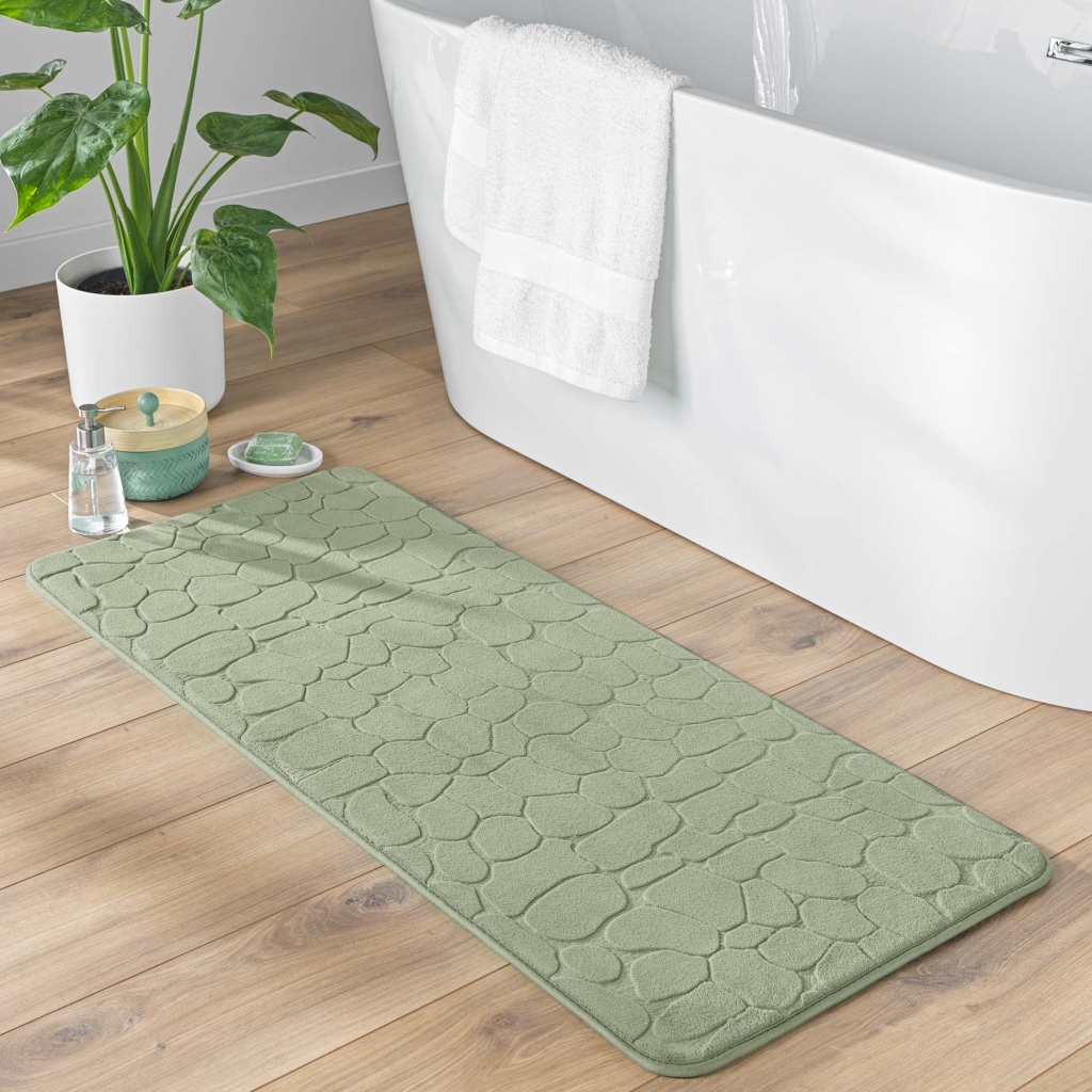 Tapis de Bain 50 x 120 cm – Microfibre Unie Relief Ricochet – Ultra Doux & Absorbant Sauge