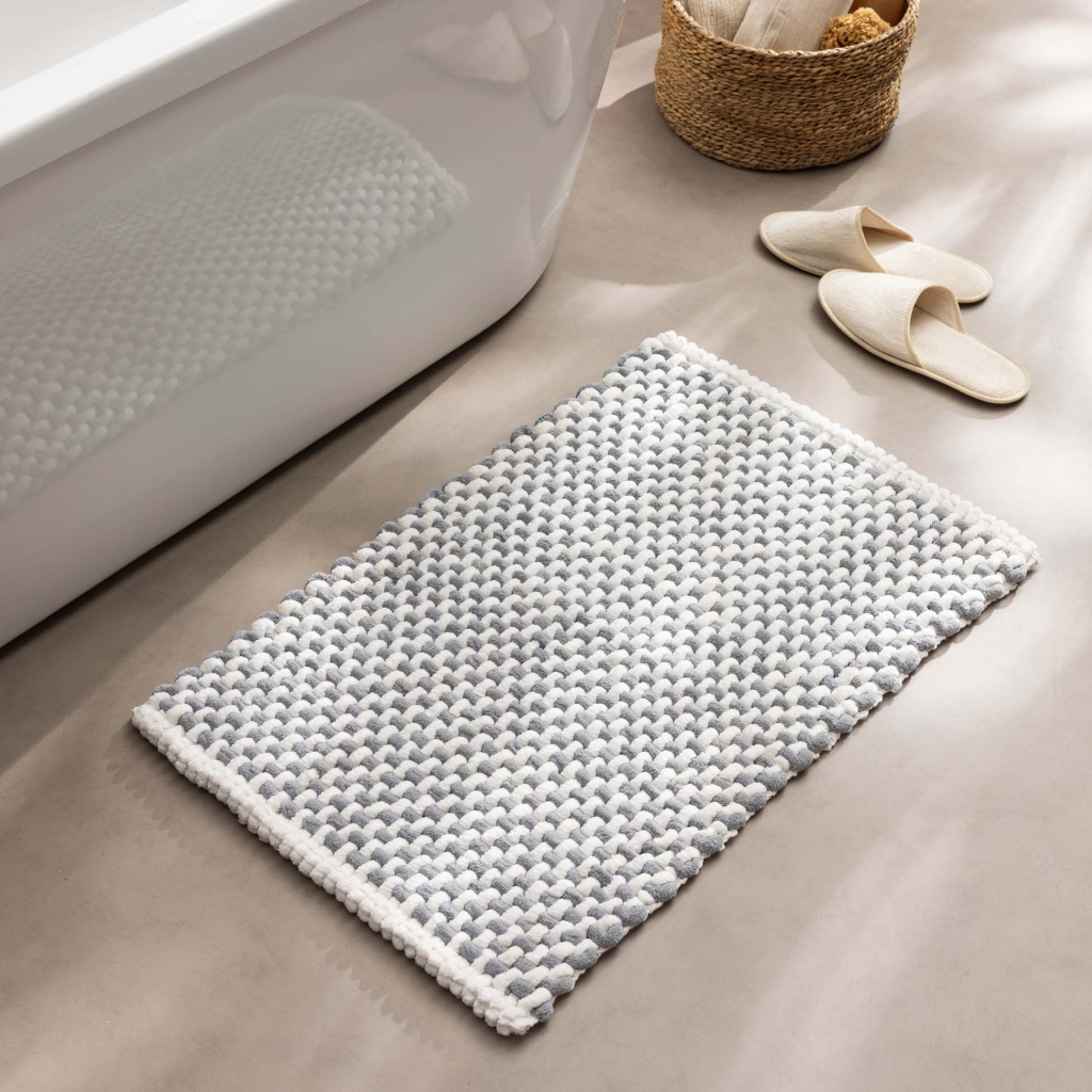 Tapis de bain 50 x 80 cm – Coton / polyester fils chenille – Doux et absorbant – Rafael – naturel