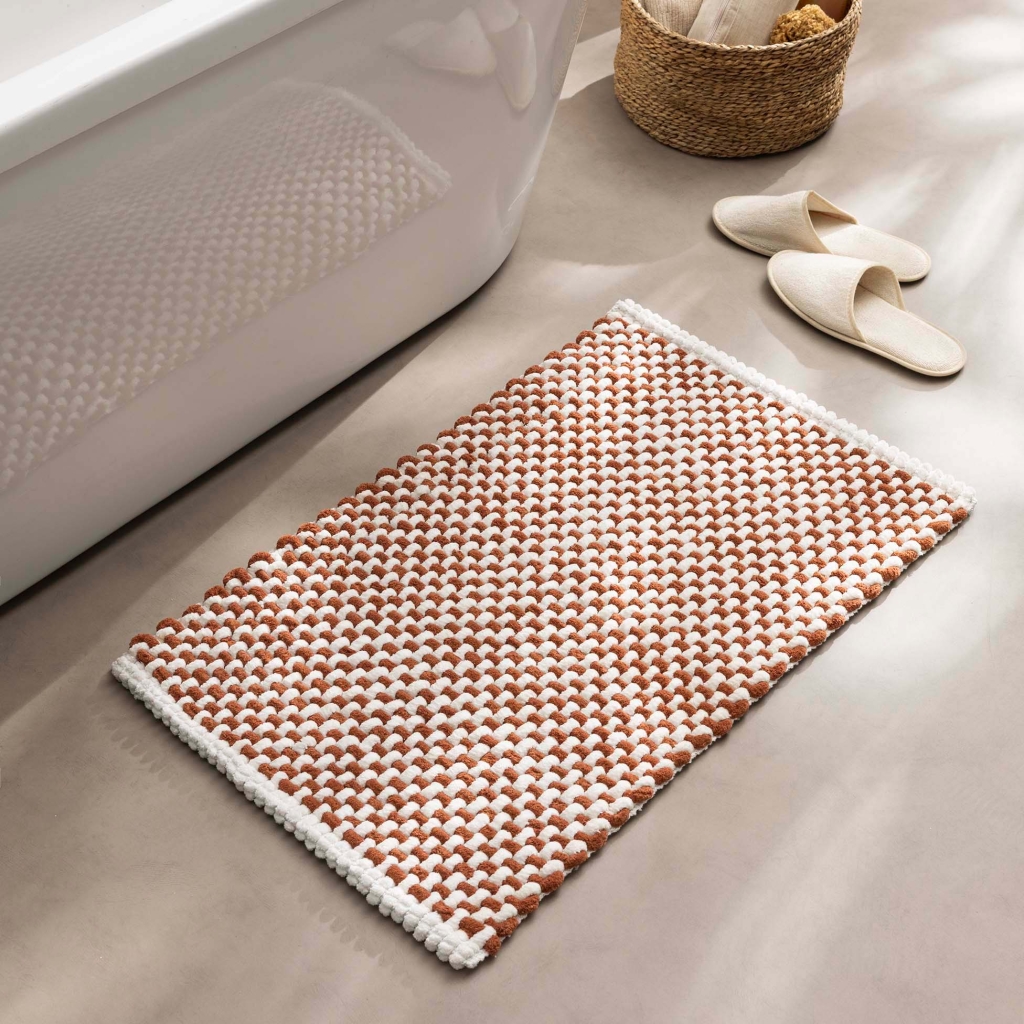 Tapis de bain 50 x 80 cm – Coton / polyester fils chenille – Doux et absorbant – Rafael – Terracotta