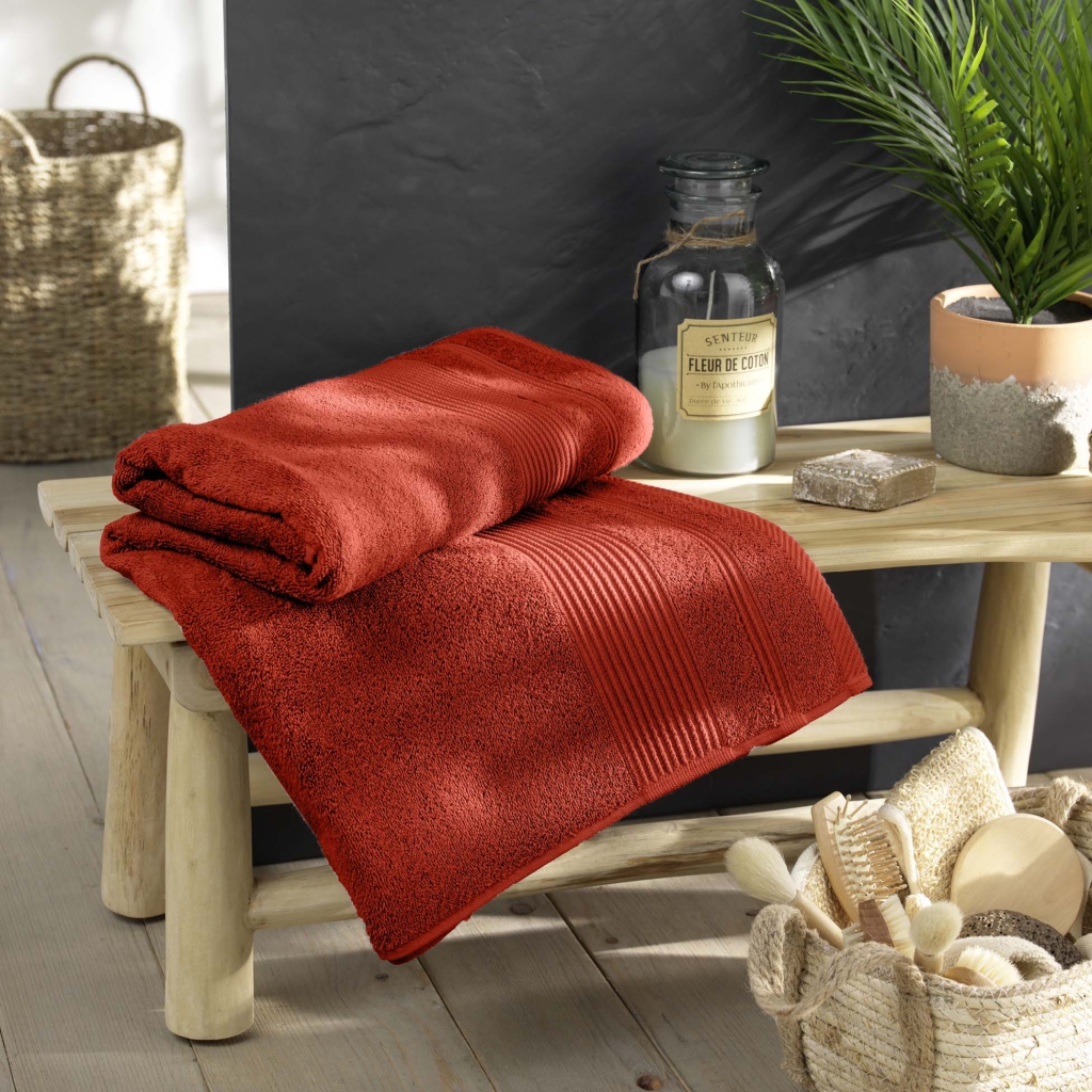 Drap de bain 90 x 150 cm – Coton éponge uni Tendresse Marsala – 500 g/m²