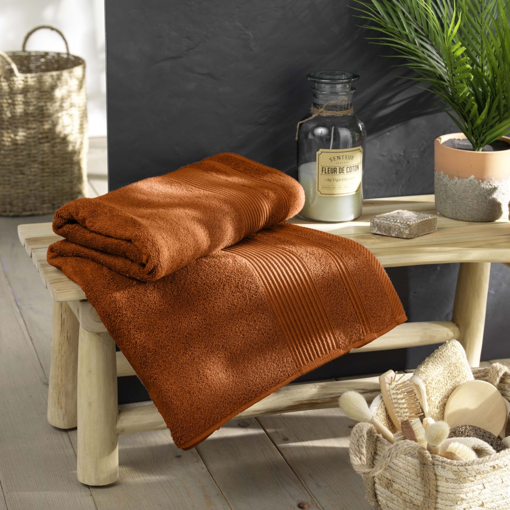 Drap de bain 90 x 150 cm – Coton éponge uni Tendresse Caramel – 500 g/m²