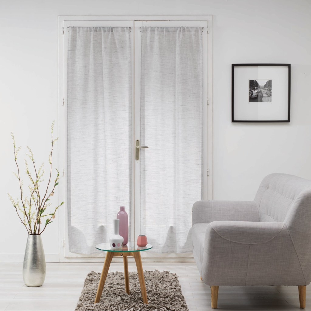 Paire de voilages droits passe-tringle 2 x 70 x 240 cm – Effet lin tissé – Milza Gris