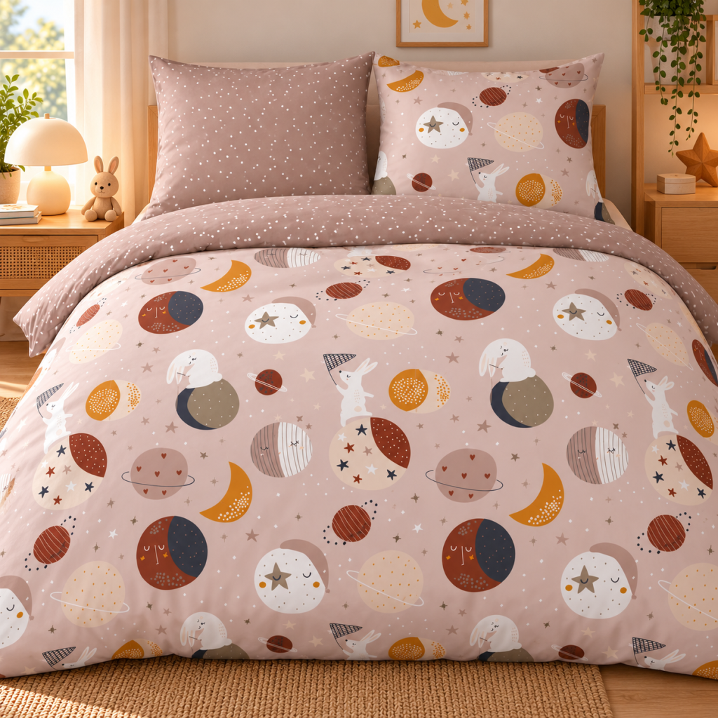 Parure de lit réversible SKY DREAM 200 x 200 cm + 2 taies – 100% coton – 57 fils