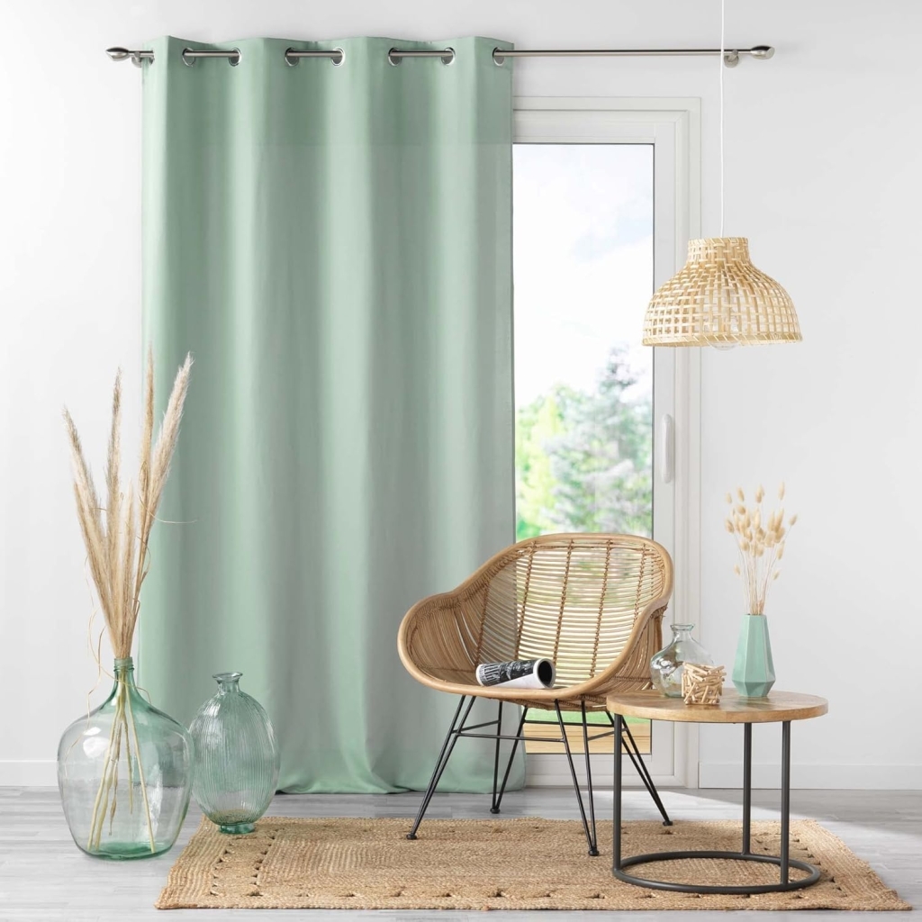 Lot de 4 Rideaux Unis à Œillets 140 x 260 cm – Microfibre – Absolu Sauge