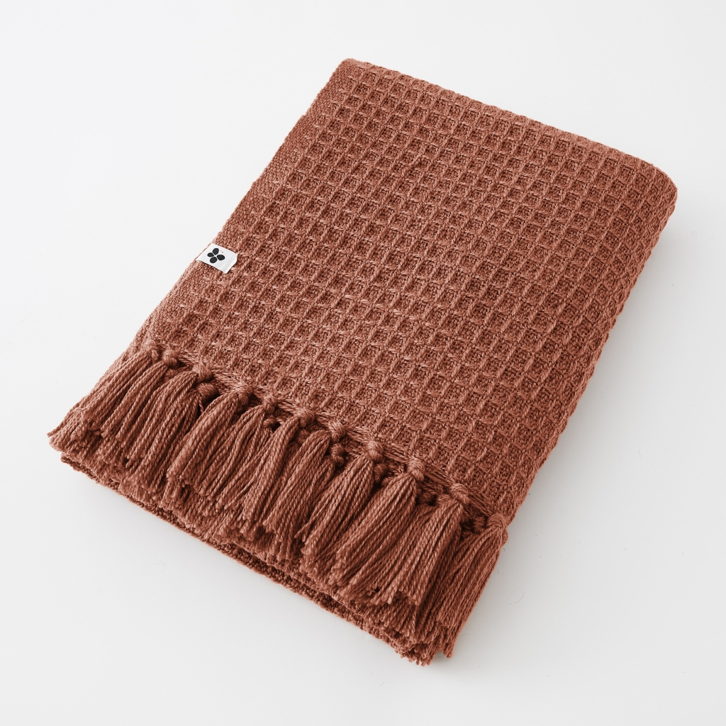 plaid à franges 180 x 220 cm rpet gabin terracotta