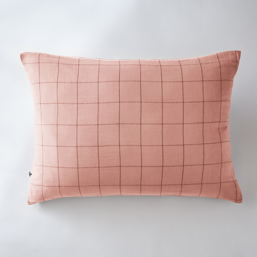 Taie d’Oreiller 50 x 70 cm – Gaze de Coton Tissée – Gaïa Match Rose pêche